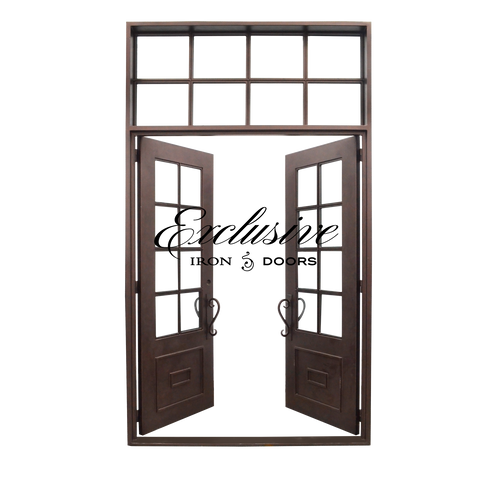 Custom Ethel Double Square Iron Door with Transom