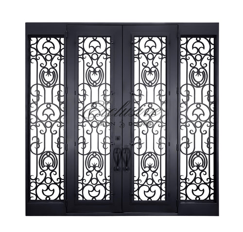 Truman Double with Sidelights & Transom Iron Door