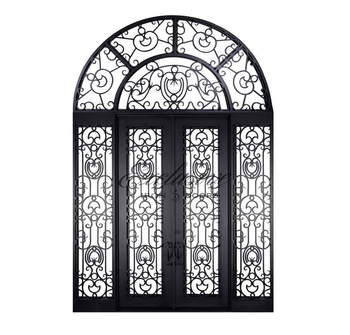 Truman Double with Sidelights & Transom Iron Door