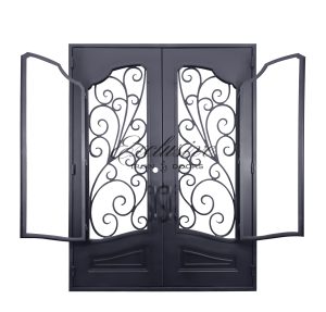 Mangold double square iron door two open operable glass panel view