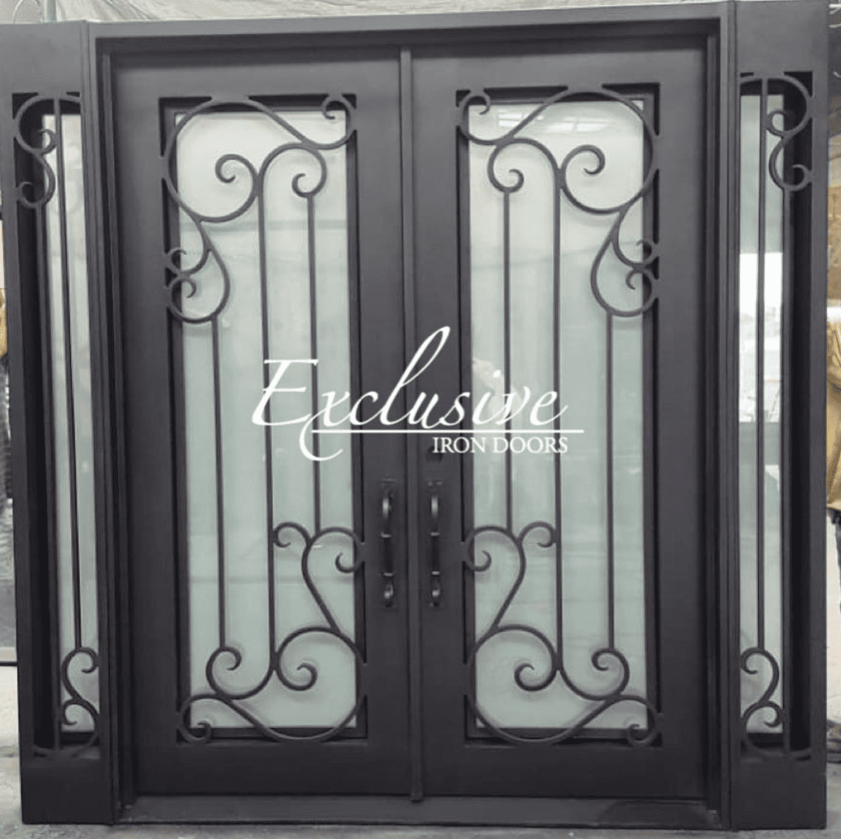 Custom wrought 180 double square with sidelights